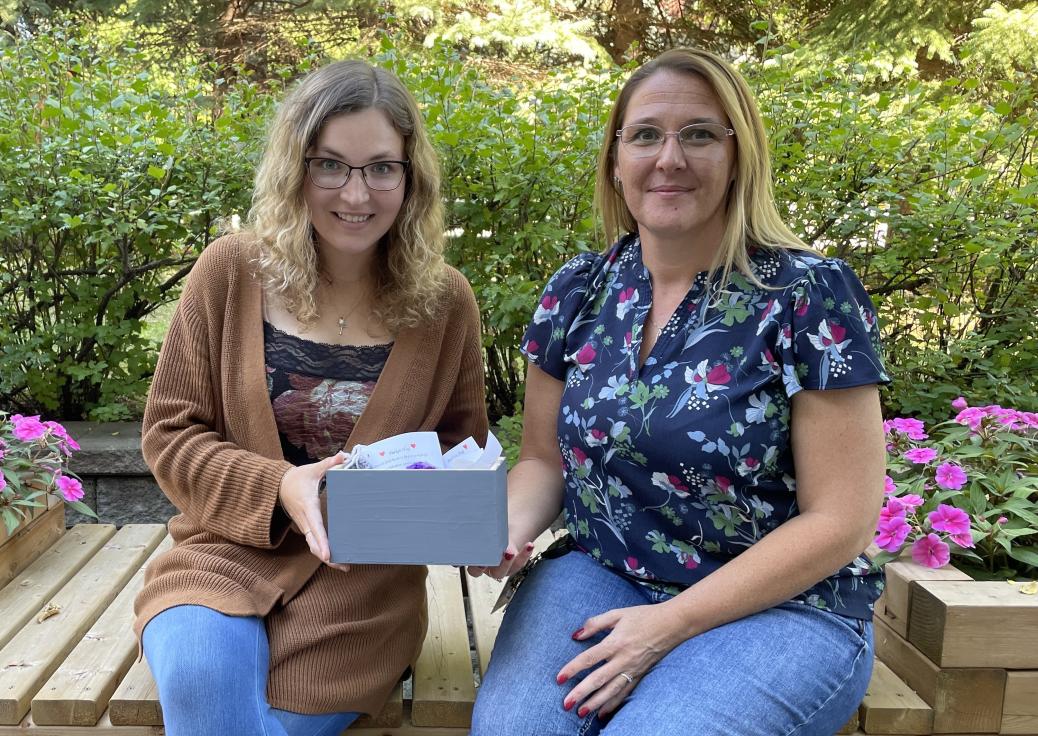 Members of a group at The Royal who crochet "pocket hugs" for others