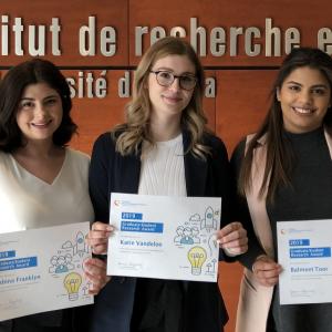 Sabina Franklyn, Katie Vandeloo et Balmeet Toor, les lauréates de 2019 des Bourses de recherche de l’IRSM aux étudiants diplômés.